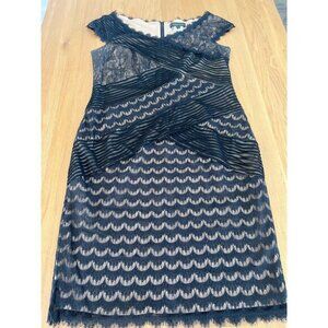 Tadashi Shoji Womens Bodycon Lace Lined Black Evening Dress Cap Sleeve US 16
